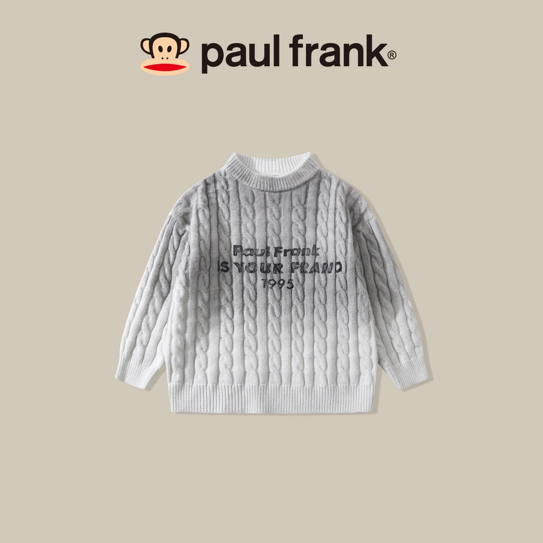 大嘴猴秋冬季套头毛衣中大童字母印花宽松长袖潮流针织衫CHB006