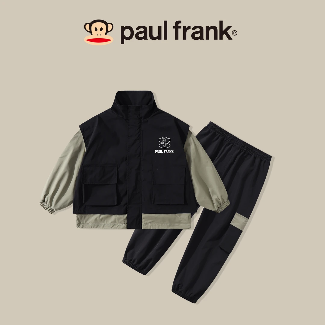 paul frank/大嘴猴秋季男童连帽外套休闲儿童假两件工装衣服CC016
