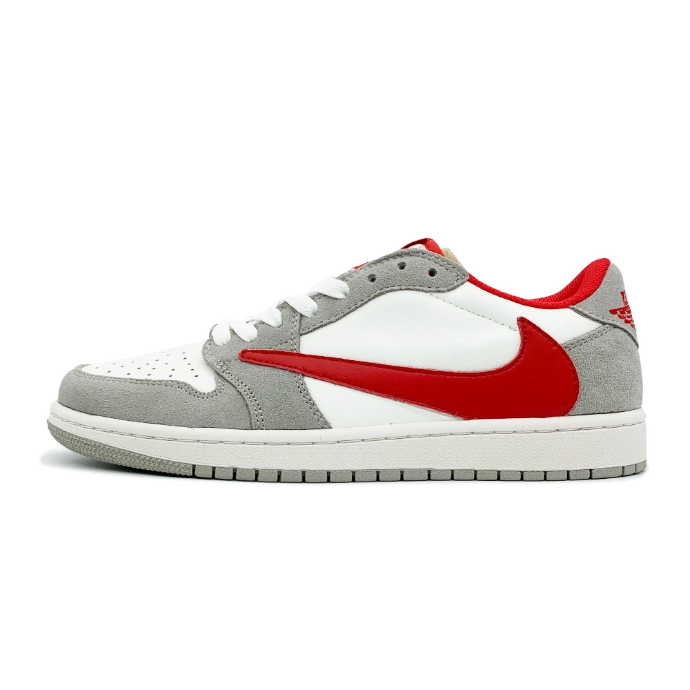 Nike/耐克AJ1 LOW灰红倒钩男女鞋运动休闲鞋百搭低帮【球鞋定制】