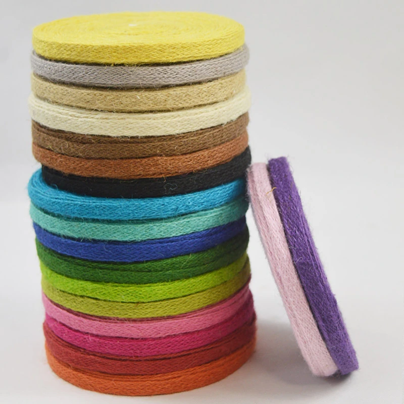 巧鱼10mm彩色扁麻绳鞋带配件手工编织收纳筐装饰花盆黄麻材料绳子