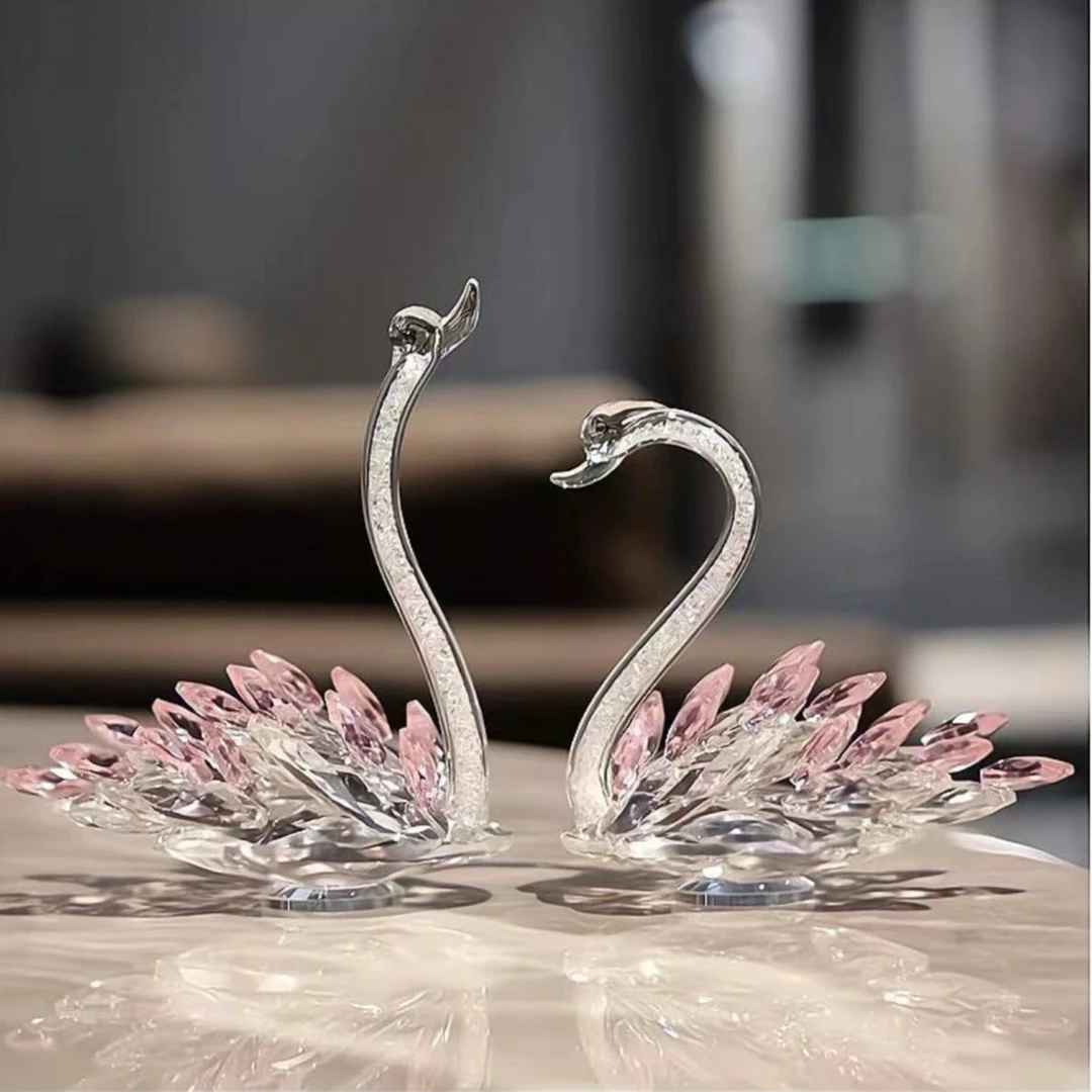 轻奢水晶天鹅玄关家居摆件高档欧式新中式工艺品手工礼品装饰品