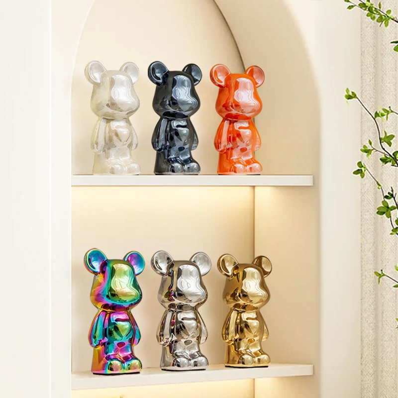 18cm爱心甜心熊摆件客厅现代风创意玄关酒架装饰品陶瓷电镀工艺品