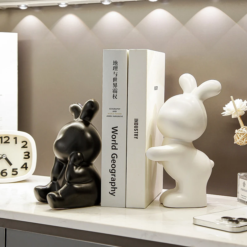 可爱兔子书档摆件卧室房间展示柜书立装饰书架办公室轻奢桌面书靠