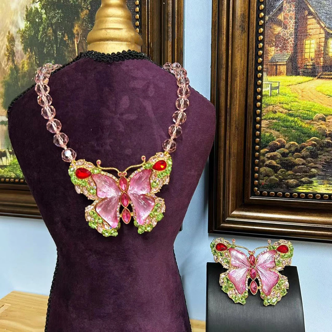 合金胸针 春季新中式彩色蝴蝶轻奢甜美女仙气飘飘胸针双色纯手工