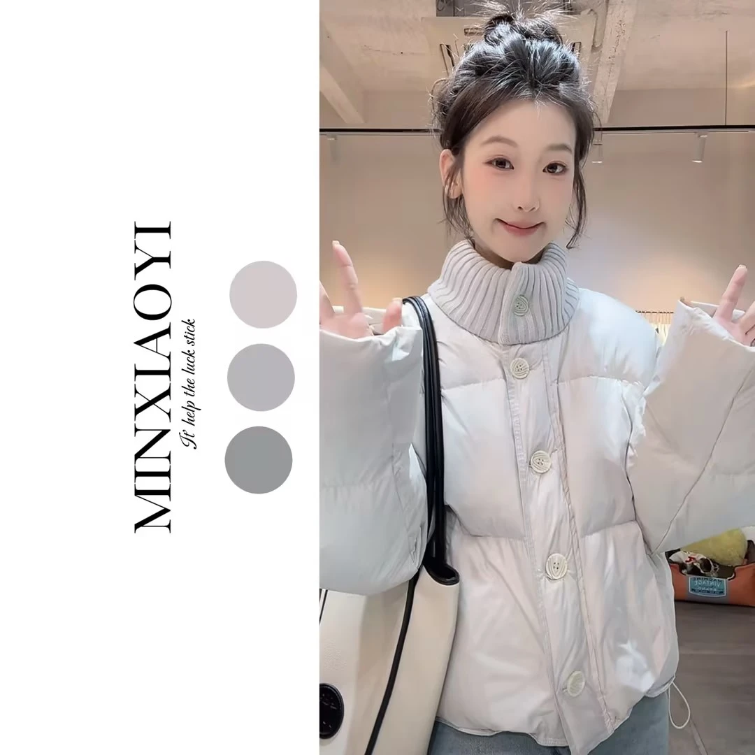 闵笑一【芝士面包】M580&羽绒服针织领外套上衣女装