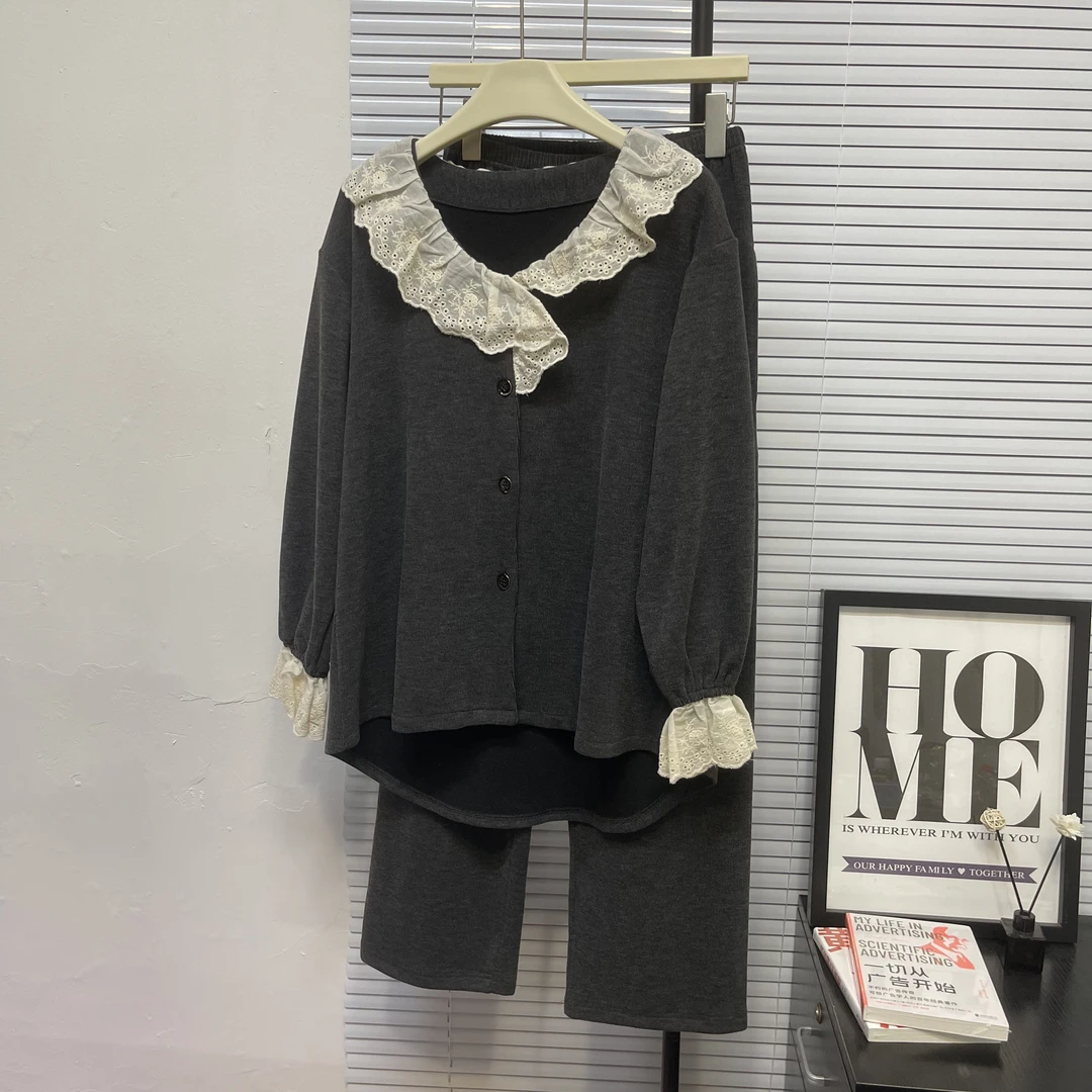 娃娃领加厚羊绒睡衣女秋冬季长袖长裤套装甜美花边公主家居服套装