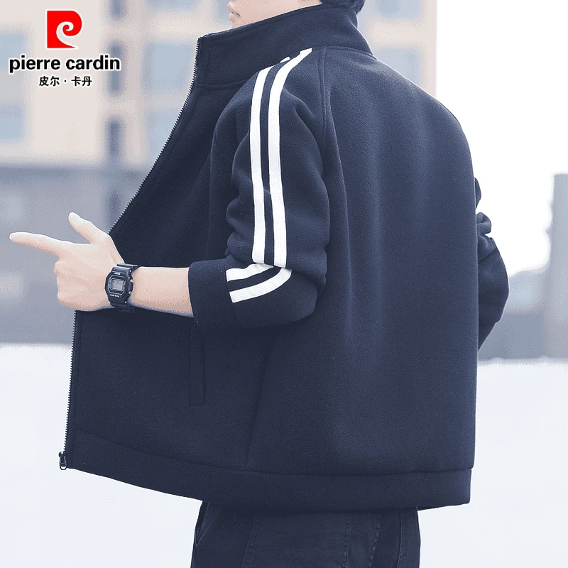 皮尔卡丹摇粒绒外套户外卫衣秋冬加绒加厚正品抓绒衣立领男士夹克
