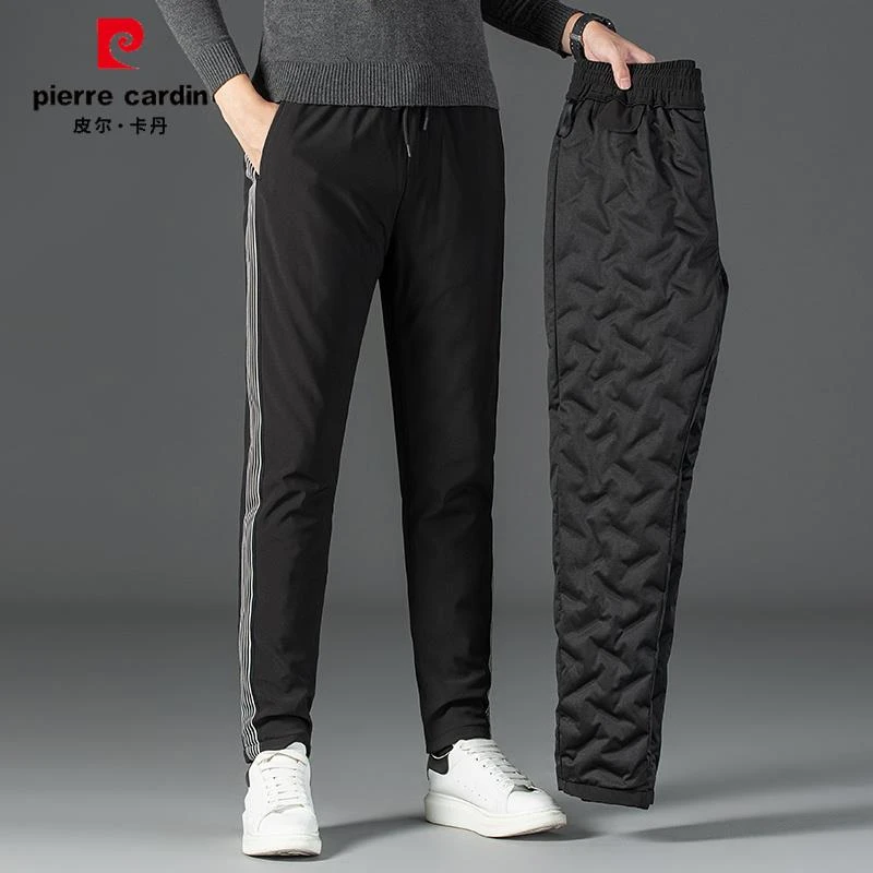 皮尔卡丹冬季户外白鹅绒加绒加厚羽绒裤男士外穿保暖抗寒休闲裤男