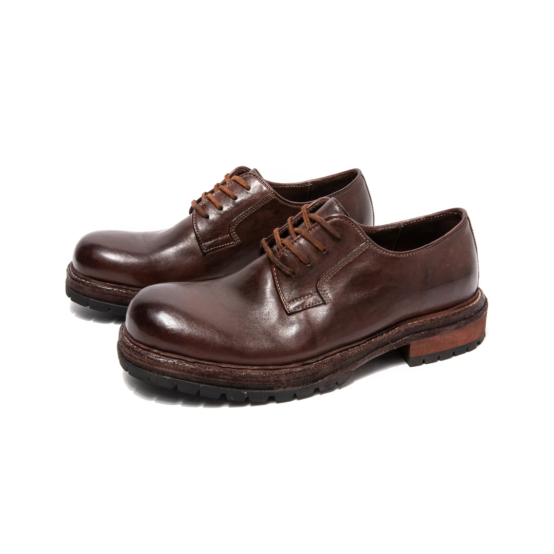 YO-B9953英伦风百搭厚底男士时尚德比鞋固特异手缝做旧擦色皮鞋