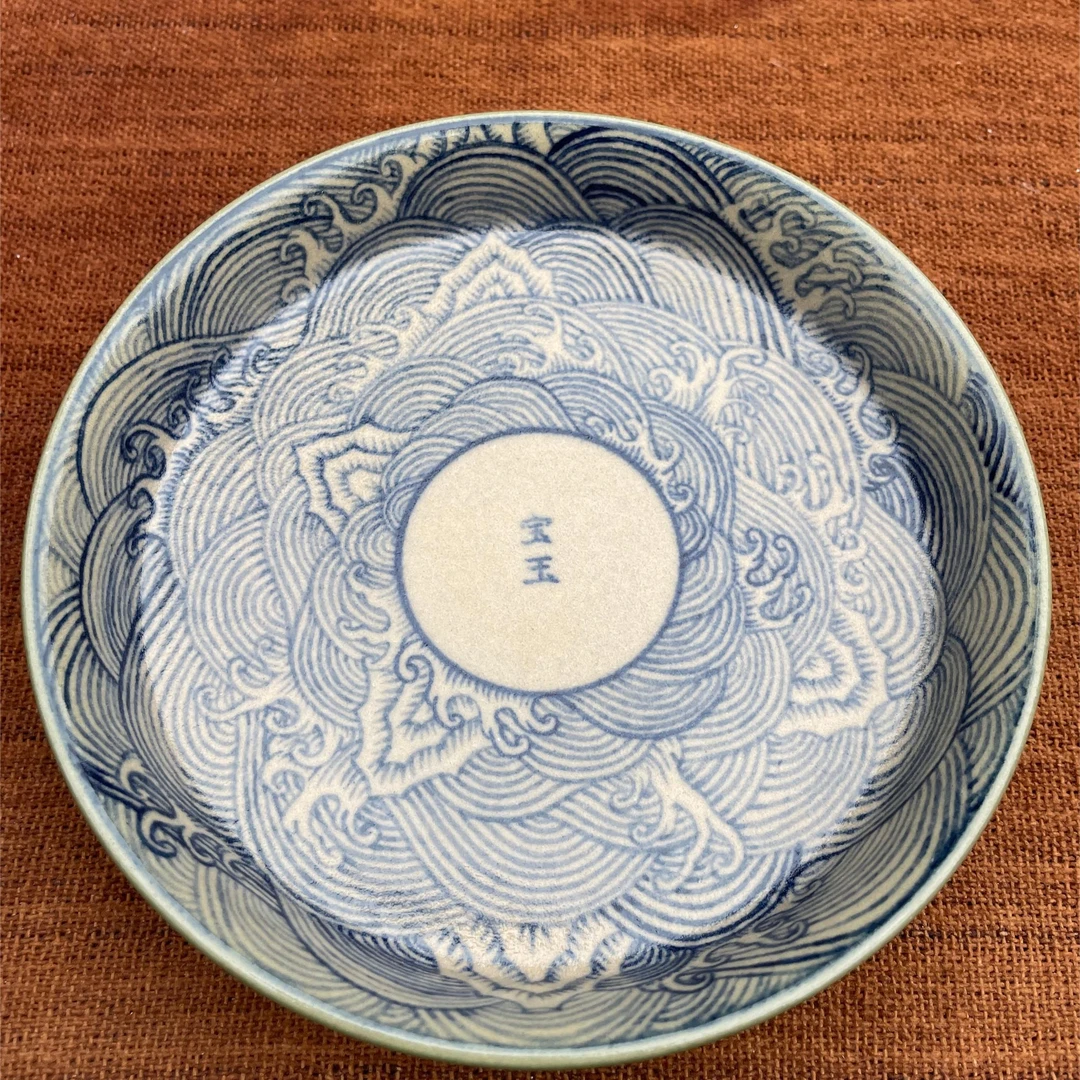 原创纯手工青花江崖海浪纹钧瓷结合壶承