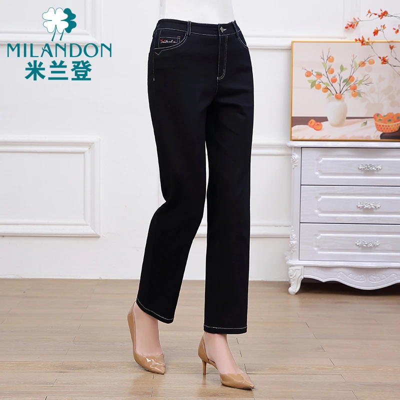 MILANDON/米兰登冬季新款加绒厚款保暖女士牛仔直筒长裤1P410105