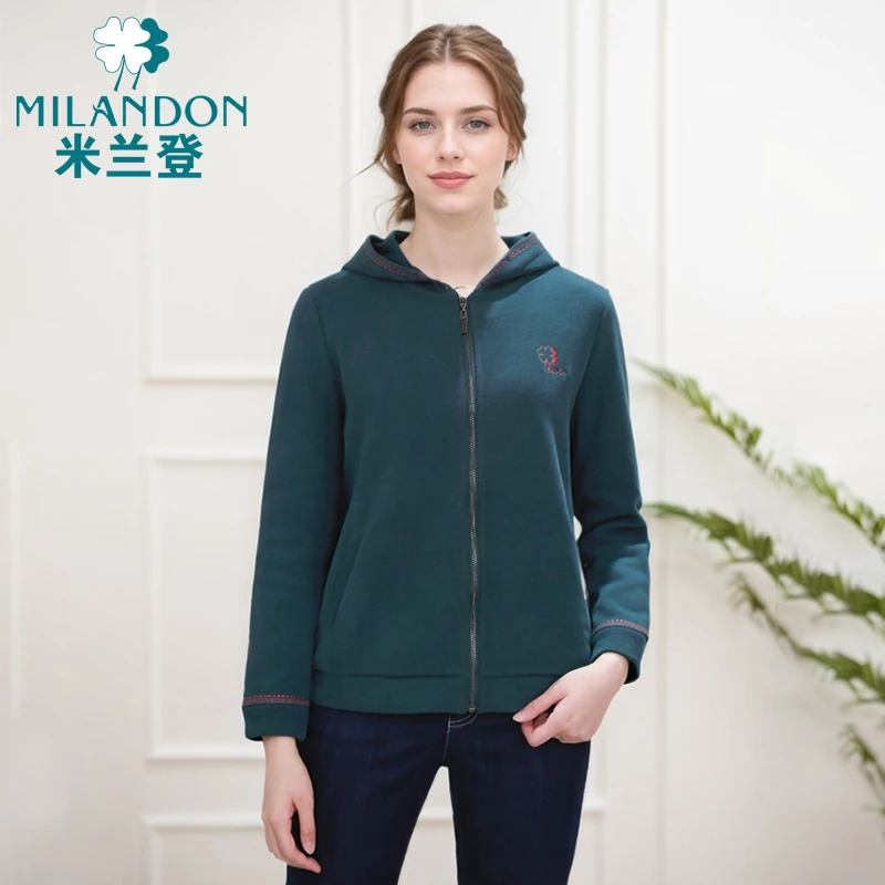 MILANDON/米兰登秋冬季加绒休闲卫衣简约宽松长袖外套1N4T2005-1