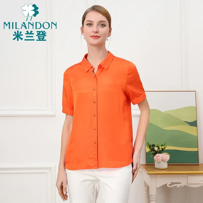 MILANDON/米兰登夏季新款六分袖衬衣纯色休闲薄翻领衬衫1O230104