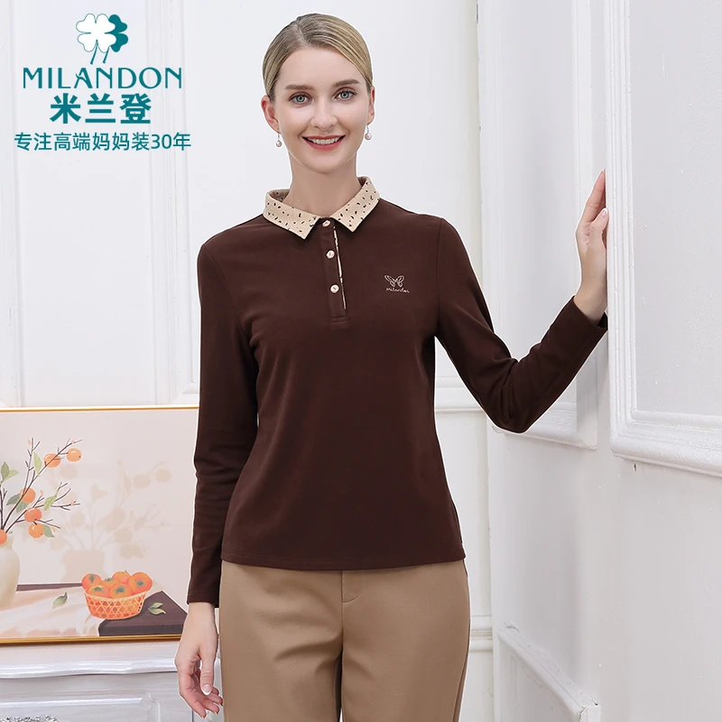 MILANDON/米兰登2024秋冬款时尚气质Polo领长袖T恤上衣1P3T1114X