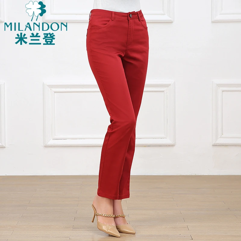 MILANDON/米兰登春夏季中高腰修身简约女中老年小直筒裤1N110105
