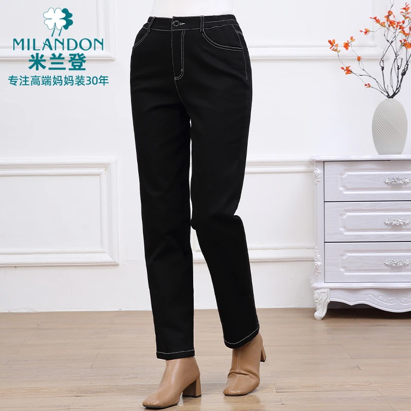 MILANDON/米兰登2024冬季简约百搭加绒棉牛仔裤直筒长裤1P410111X