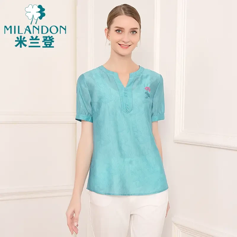 MILANDON/米兰登夏季新款提花短袖衬衫宽松薄款上衣休闲3O270004