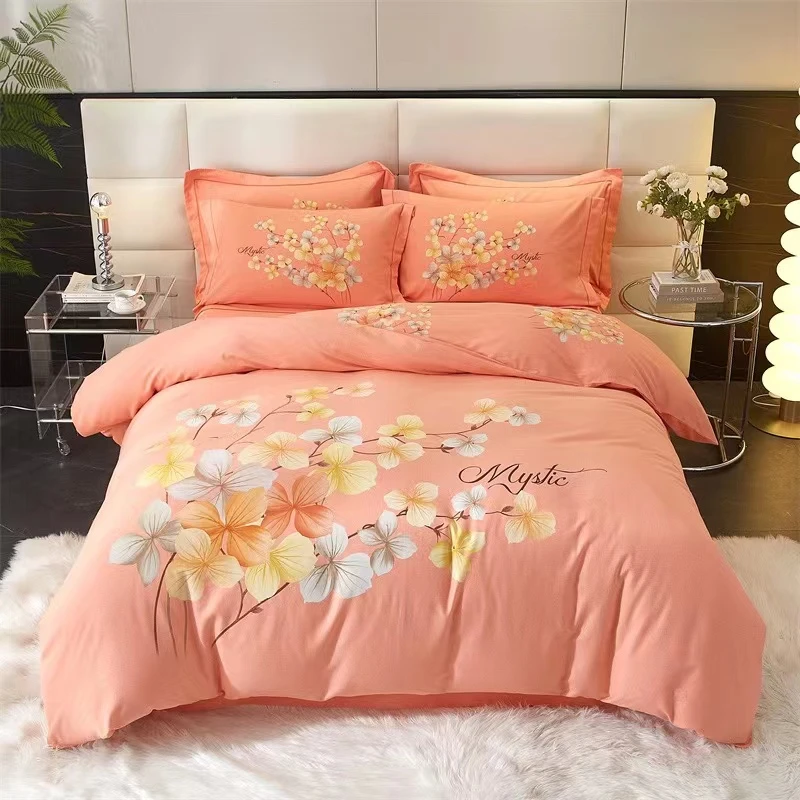 全棉新品四件套柔软细腻 春暖花开粉