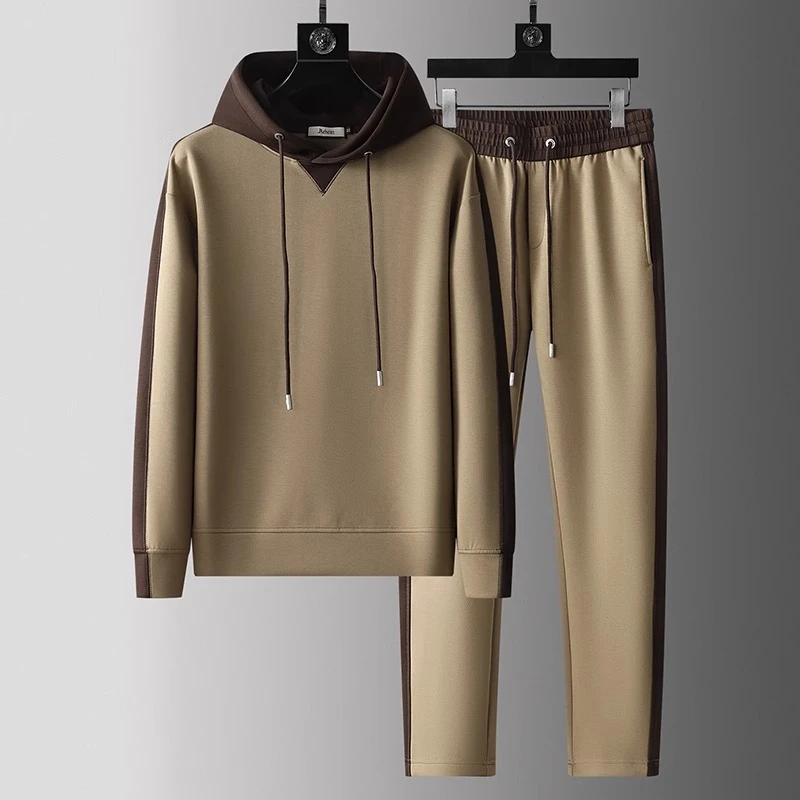 秋冬款男士连帽卫衣两件套莫代尔撞色卫衣套装休闲运动两件套潮牌
