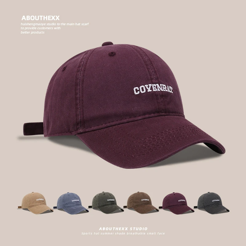 韩版水洗帽子男女大头围双刺绣棒球帽显脸小百搭软顶紫色鸭舌帽潮