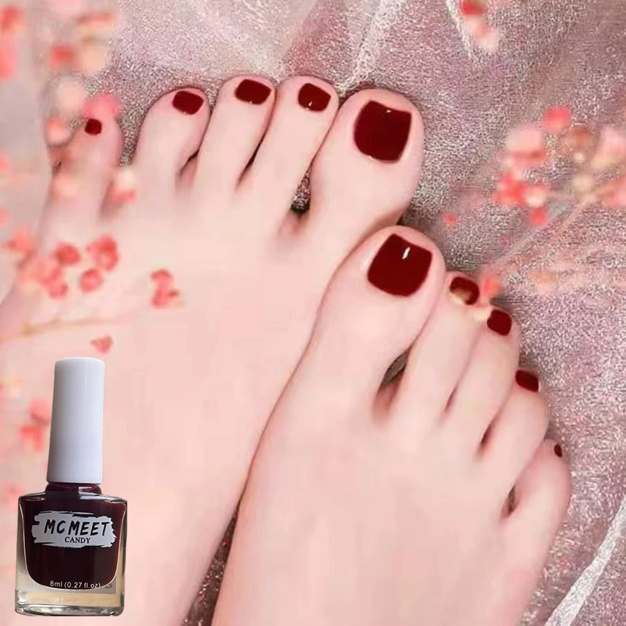 显白脚指甲油免烤速干防水持久不掉色四季百搭车厘子酒红脚趾甲油