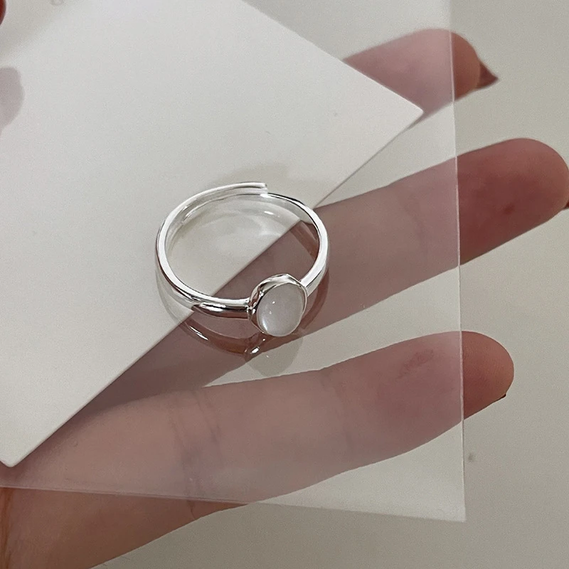 白玉戒指女简约个性小众设计感几何椭圆指环开口可调节食指戒