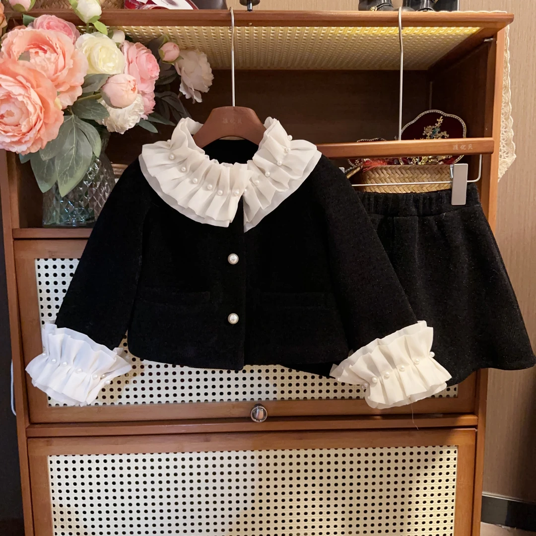 【现货】富家千金女童小香风套装洋气保暖加绒短裙两件套冬季新款