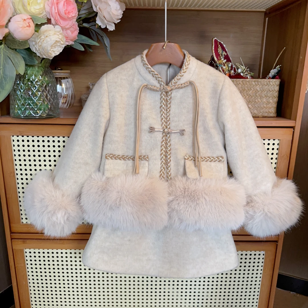 【现货】富家千金新中式女童国风套装洋气保暖短裙两件套冬季新款