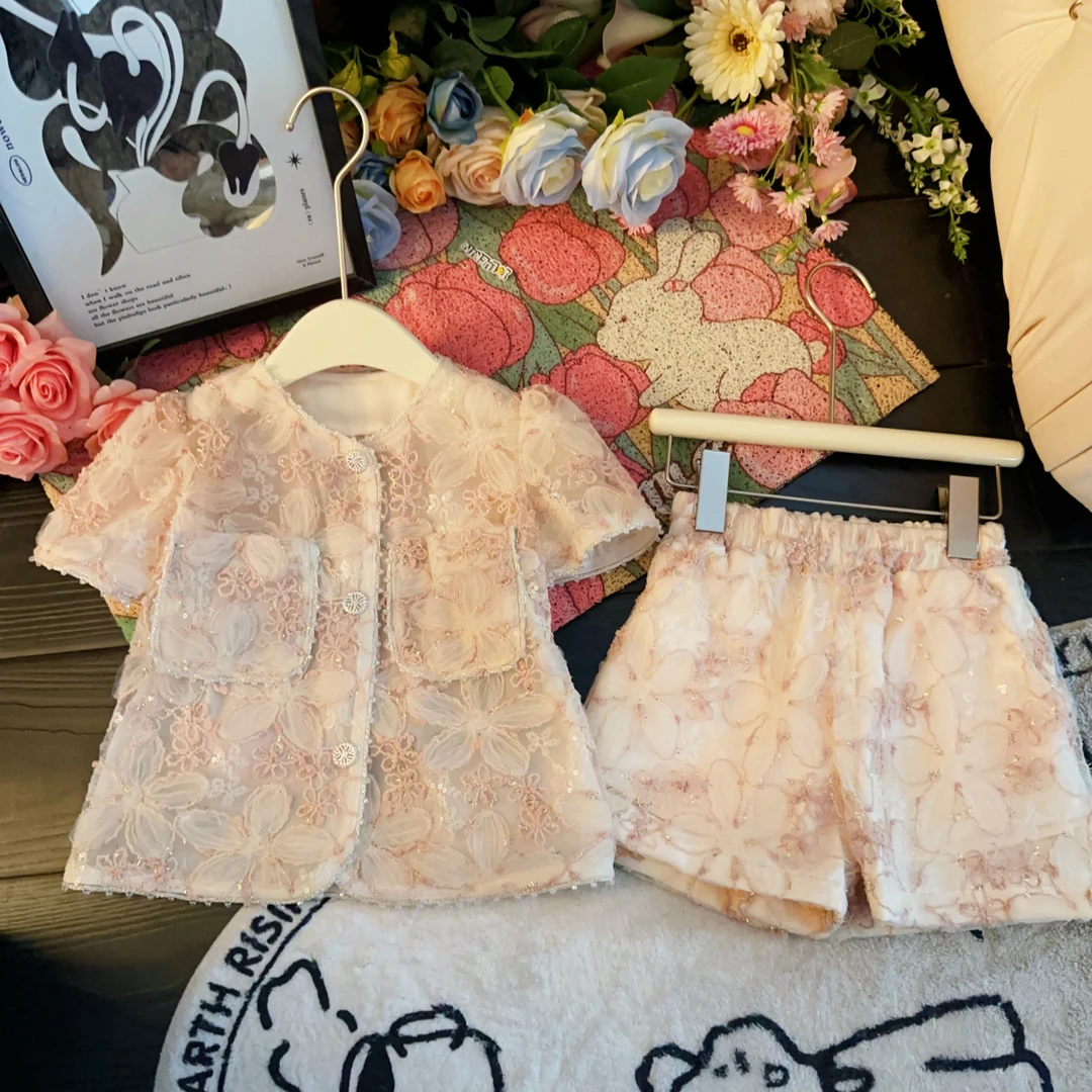 【现货】女童2024夏季新款富家千金气质小香风外套短裤洋气套装