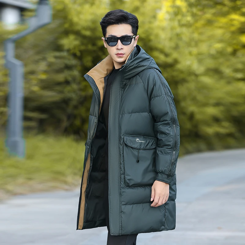 男士羽绒服中长款冬季青少年连帽加厚2024新款学生保暖防寒服外套