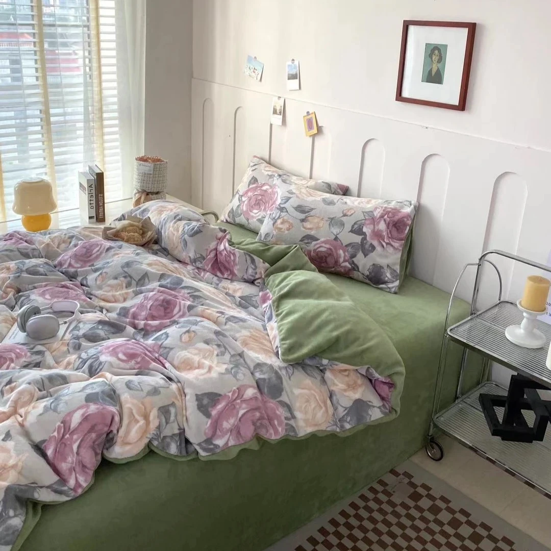 【笑笑专属】皇冠经典系列牛奶绒印花套件-优雅花圃200cm×230cm