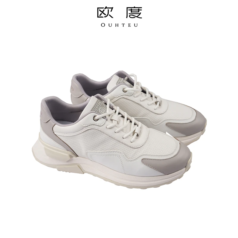 OUHTEU/欧度休闲运动皮鞋印花撞色牛皮革/合成革男秋季白色5043