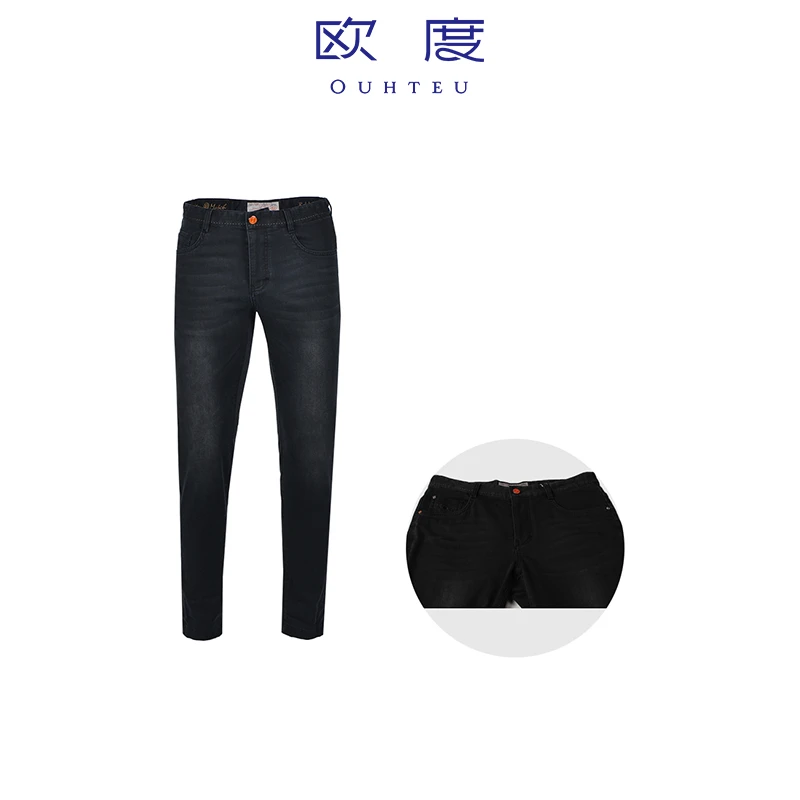OUHTEU/欧度牛仔裤棉男士直筒潮流修身版型舒适百搭春夏黑色0261