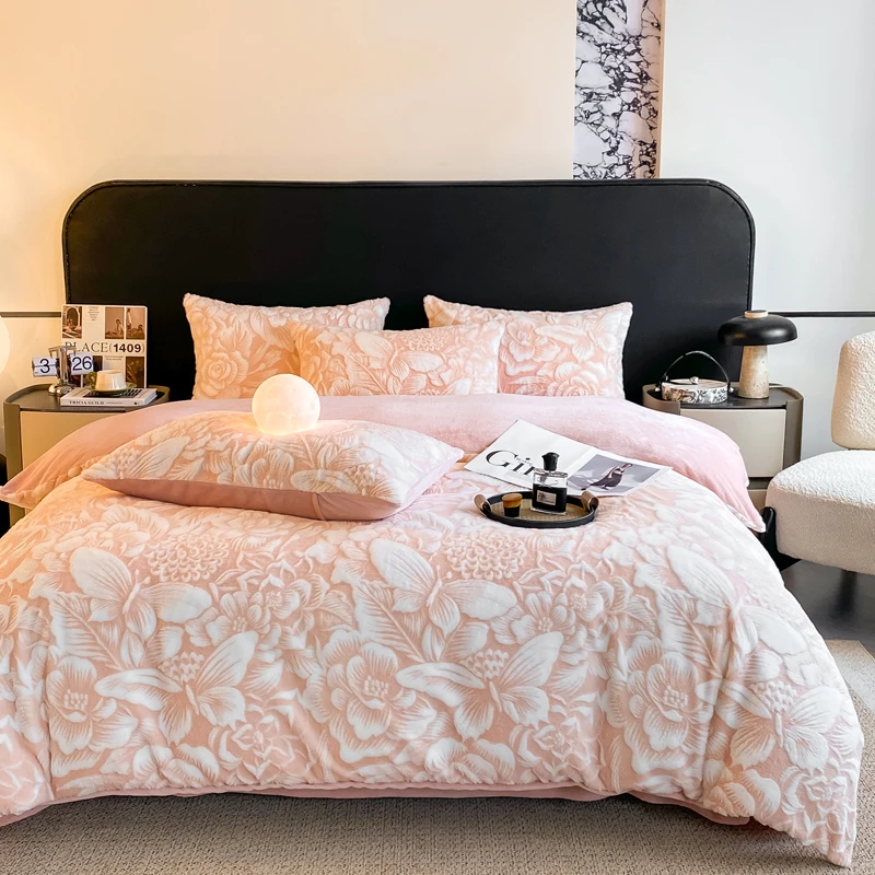 【6D立体剪花】2024新款剪花兔兔绒四件套牛奶绒冬季加厚保暖四件套