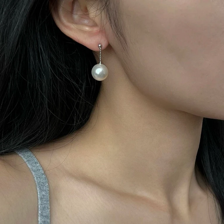 925银仿珍珠耳饰 短链条耳钉耳环高级感轻奢百搭耳饰女
