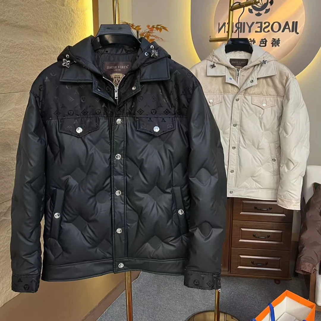 8805-16秋冬新款拼接连帽假两件情侣款百搭羽绒服 宾哥专属