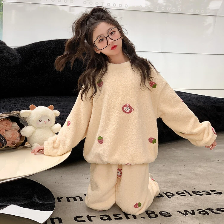 女童家居服套装儿童厚睡衣中大童加厚保暖外穿秋冬季女大童睡衣潮