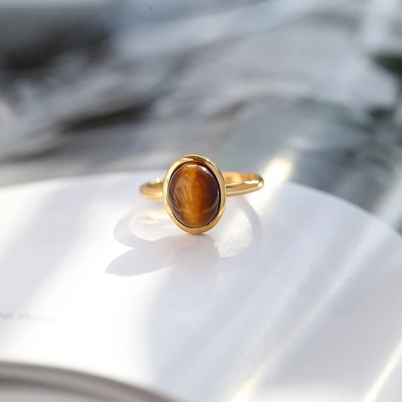 钛钢戒指 不掉色复古美拉德风宝石戒指女小众轻奢时尚指环A32