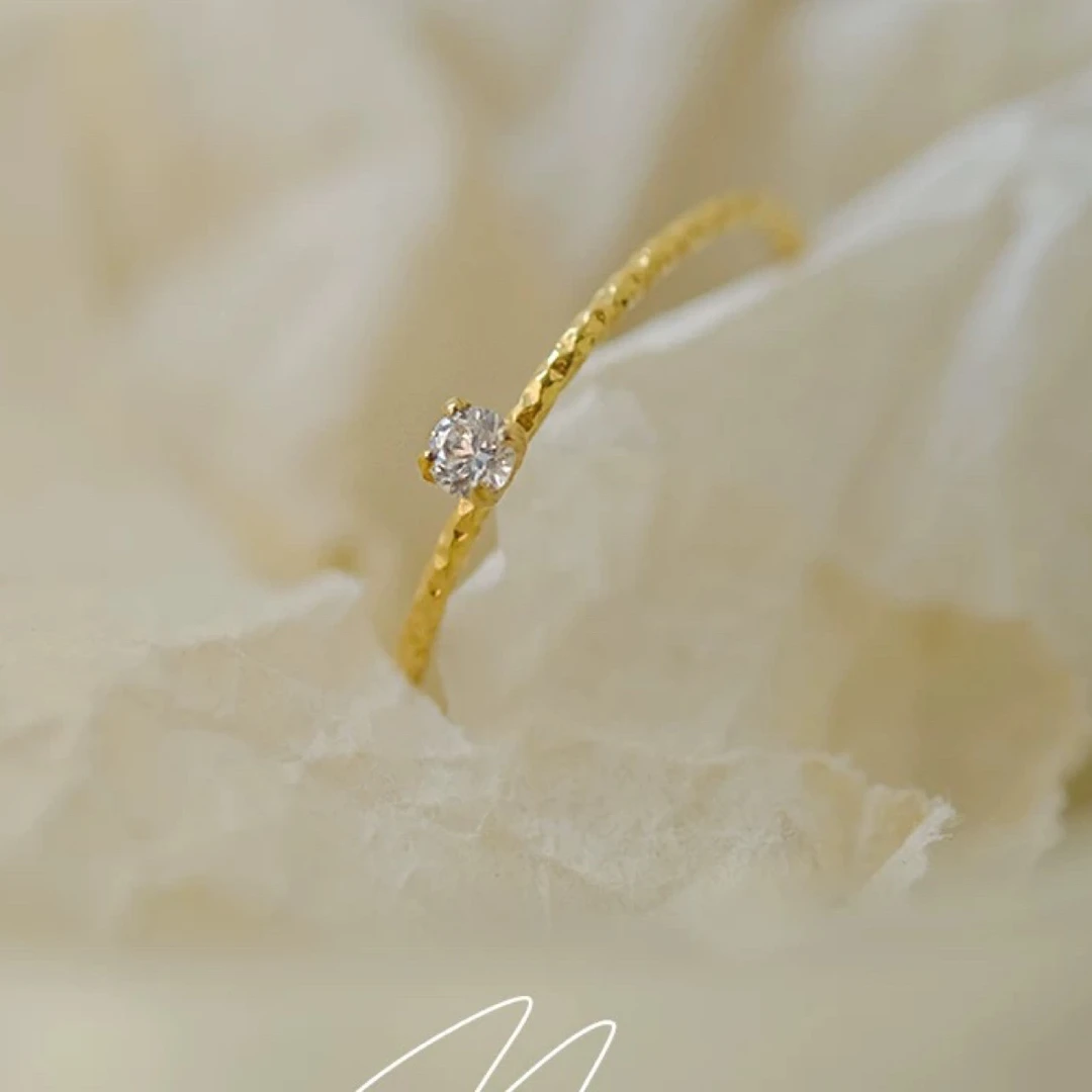 钛钢戒指 不掉色一颗小锆石满天星戒指简约气质闪耀食指戒Y022