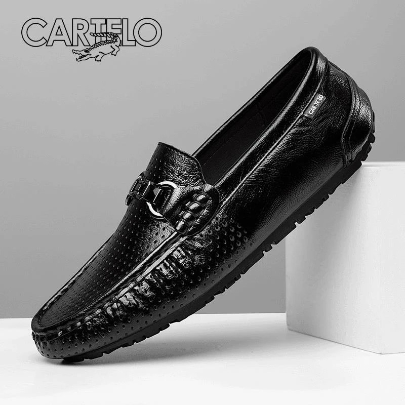 CARTELO/卡帝乐鳄鱼夏季透气男士休闲一脚蹬豆豆鞋真皮皮鞋6536T