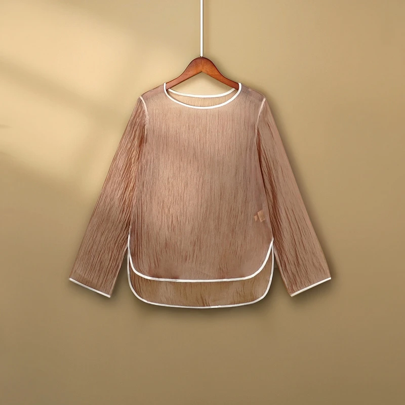 【逸彩】2024夏季新款上衣小衫女装新中式国风圆领薄款长袖衬衫女款