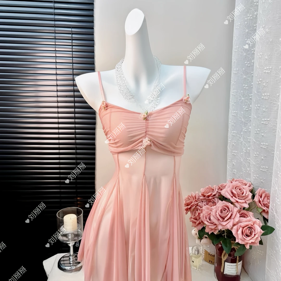 刘掰掰【梦中恋人】纯欲新款法式网纱百褶裙时尚气质性感吊带半身裙