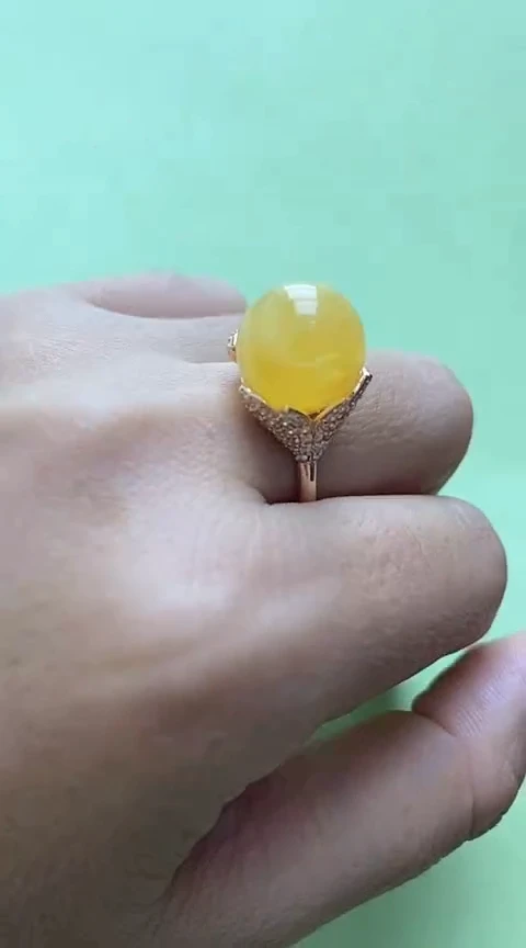【闪购商品】琥珀裸石银S925镶嵌蜜蜡戒指