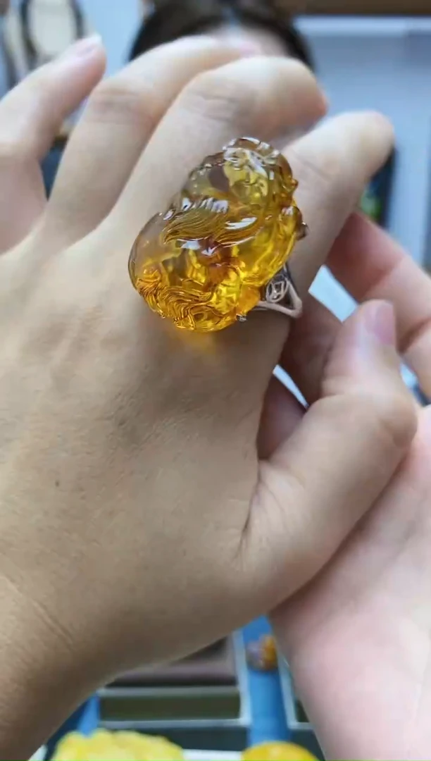 【闪购商品】琥珀裸石银S925镶嵌琥珀戒指