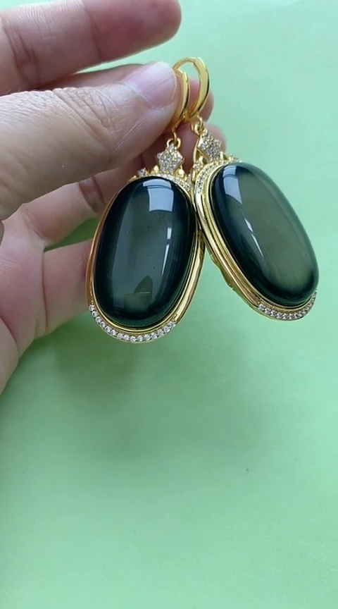 【闪购商品】琥珀裸石银S925镶嵌琥珀耳坠
