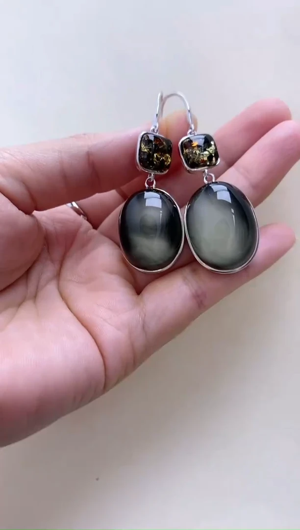 【闪购商品】琥珀裸石银S925镶嵌琥珀耳坠