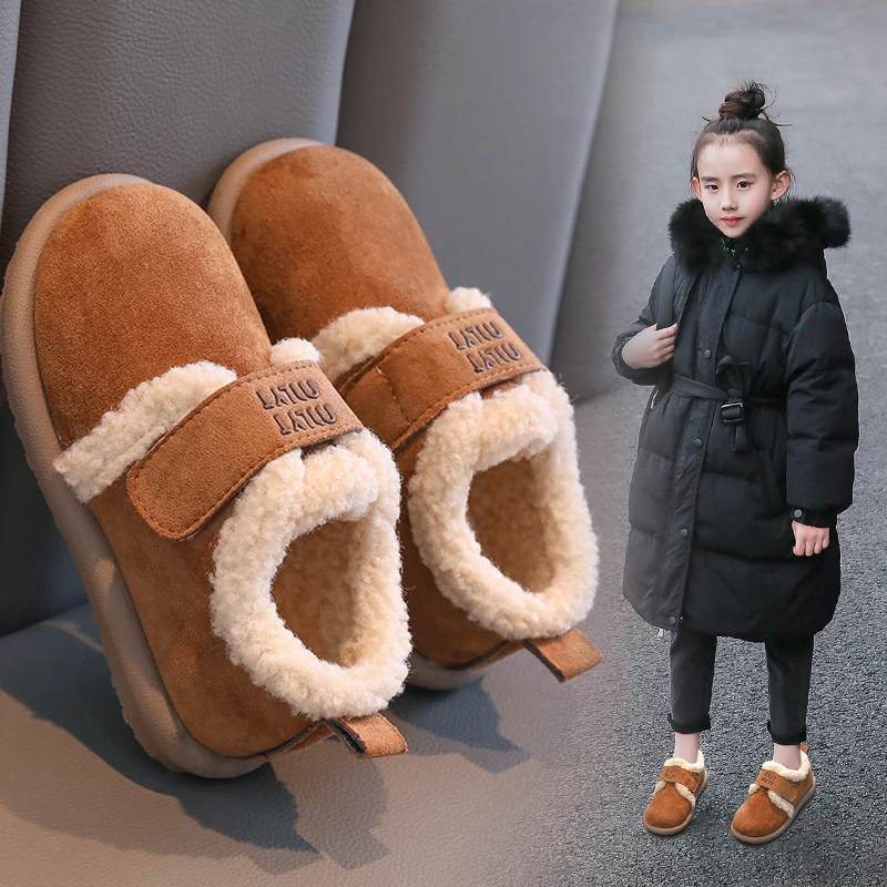 鱼24冬季款童鞋儿童加绒棉鞋女童保暖勃肯鞋男童雪地靴毛毛鞋X792