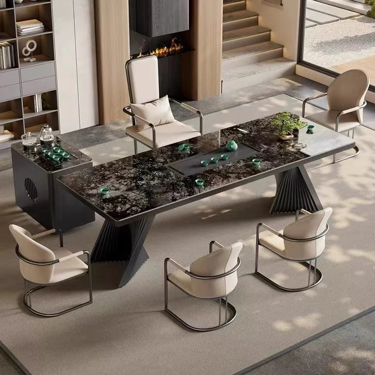 2025新款高端岩板茶桌椅组合烧水壶一体嵌入式现代简约轻奢泡茶台