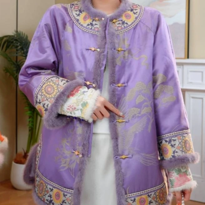 【紫气满堂】毛领冬款毛领重工刺绣保暖外套2024D1158小鹿-大女王仓