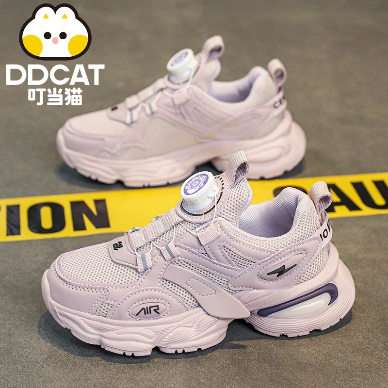 叮当猫女童运动鞋2024夏季新款网面透气旋转纽扣运动鞋中大童鞋子